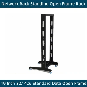 Easy Install 22U 2 post 19 inch Open Frame Rack Network Equipment Rack Standing Open data Frame Rack with Wheel - Image 1