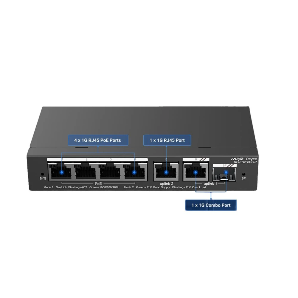 Ruijie RG-ES206GS-P 6-Port Gigabit Managed PoE Switch
